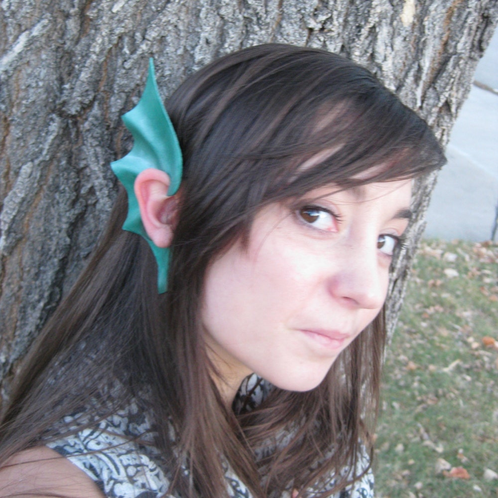 Lustrous Green Leather Ear Tips