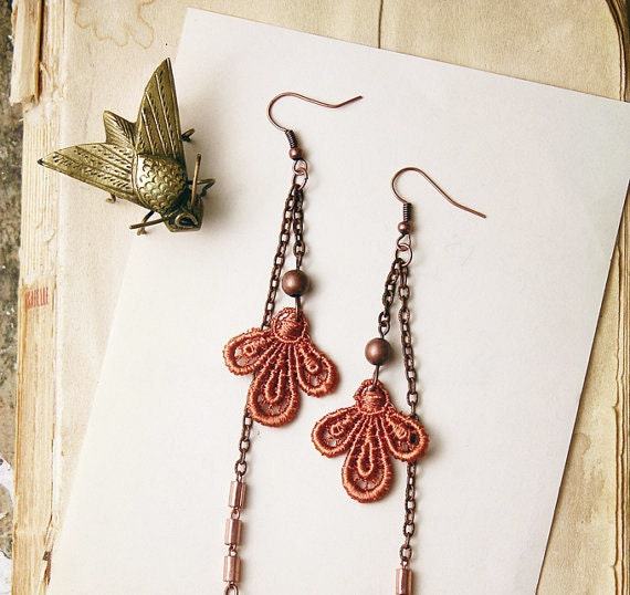 lace earrings -ARDEN- long earrings - dangle earrings handmade by white owl