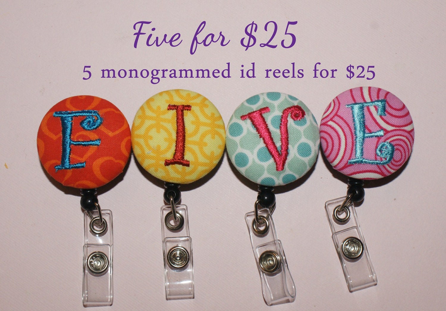 5 For 25.... U Design Monogrammed ID Reels...5 For 25...Great for gift giving