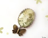 Cameo Brooch 30x40 mm. glass - Kiss in the Spring. Romantic brooch.