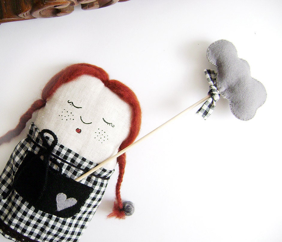 OOAK Art Doll - Elena and her Cloud. Red hair. Fabric stuffed doll. Girl and cloud by Krize