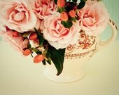 spring wedding decor . pastel pink garden flowers . shabby chic nursery decor . vintage inspired print . 5x7 wall art . Sweet Little Roses