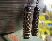 Long dangle earrings ethnic glass beads and copper long tribal primitive black beads women's earrings