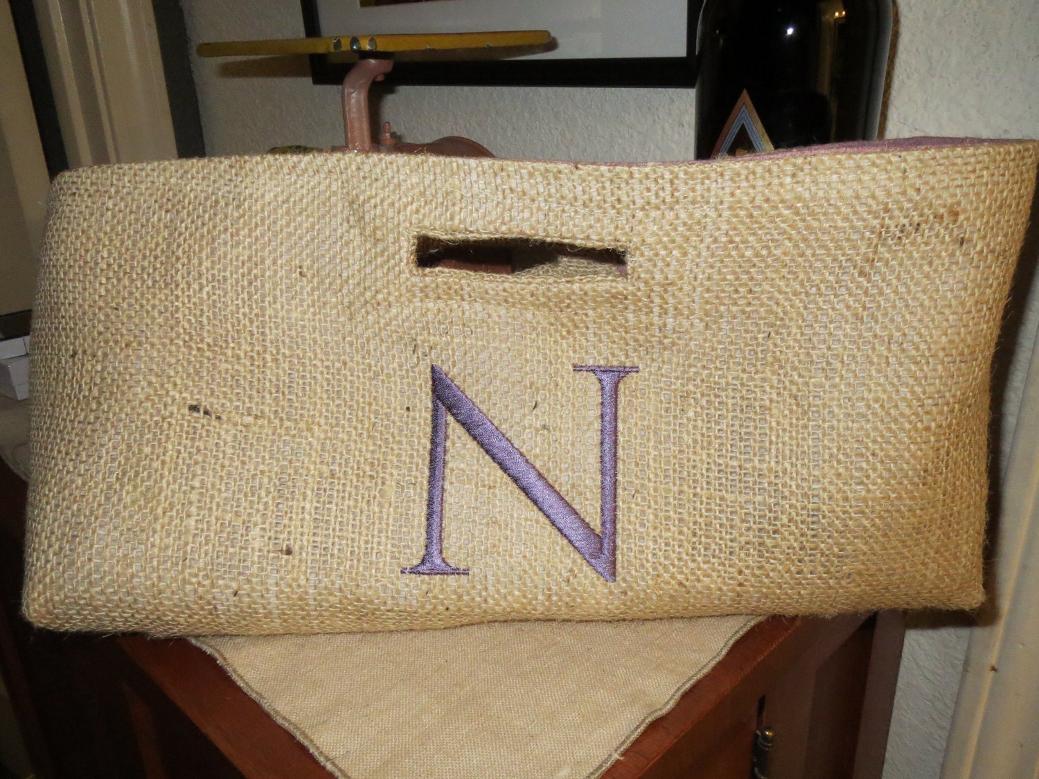 Not Your Usual Wine Bag Monogramed Burlap