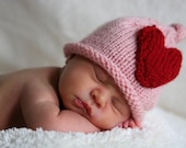 Little knit hat with the big heart.  PINK.  Sizes newborn to big kid available. VALENTINES DAY