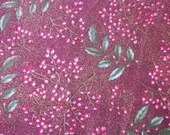 Festive Holiday Berrys on Dark Red  Gold Metallic Splatter Fabric 1 Yard