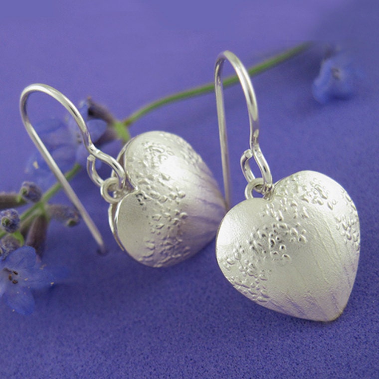 Silver Heart Earrings, Herb Lavender Earrings, Dangle Petit Vista - LAVANDE Jewelry Collection