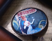 Absinthe altered collage antiqued copper belt buckle