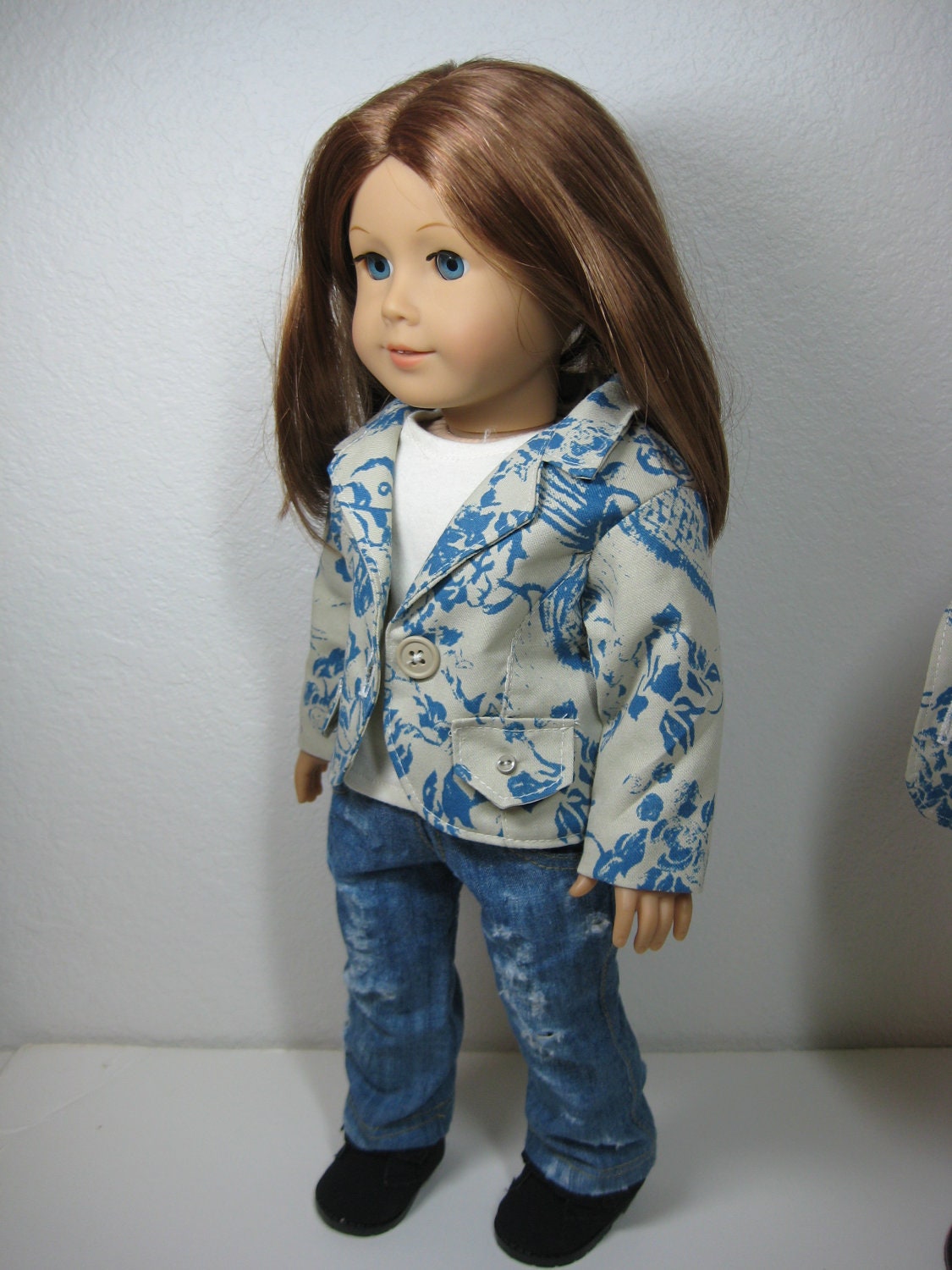 SALE 18 inch Doll Clothes American Girl Twill Blue and Taupe Jacket