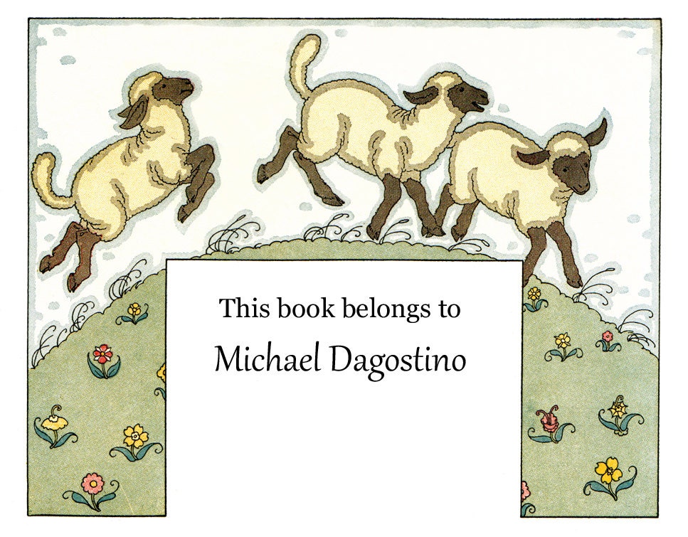 Frolicking Lambs Bookplates - Vintage 1920s - SweetScarlett