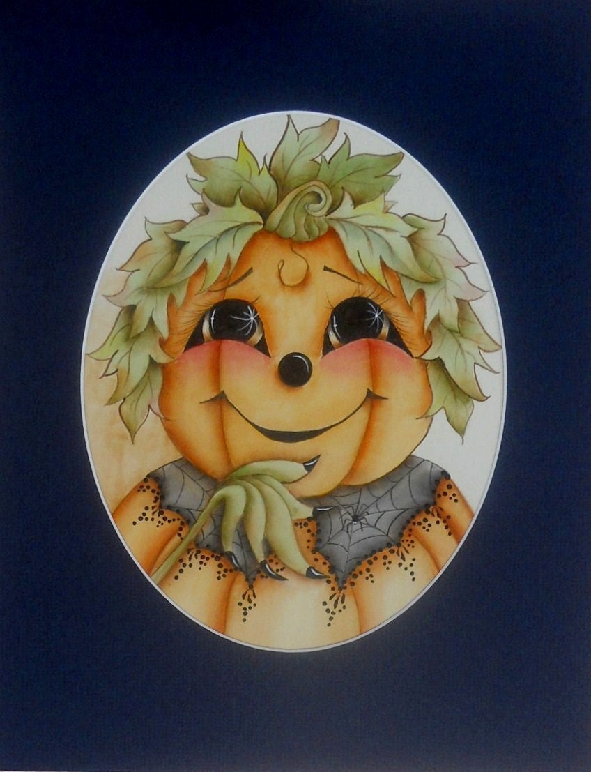 Miss Pumpkin Fall Halloween Lace Spider Web Painting