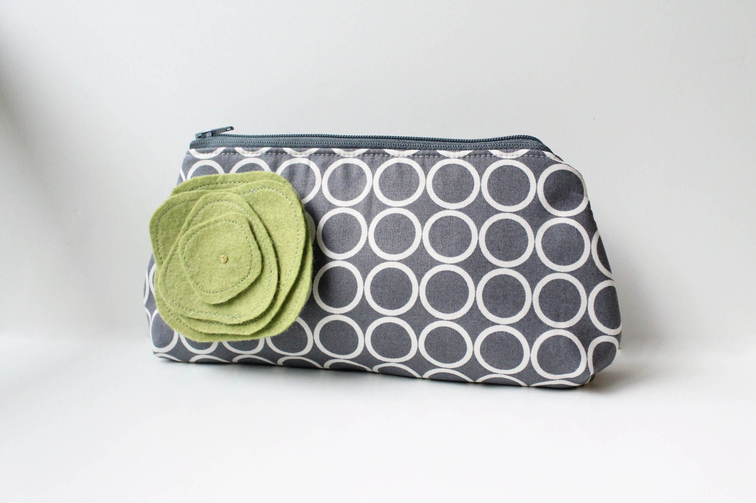 Clutch Purse and Flower Brooch, Gray and Green, Bridesmaid Clutch, Custom Colors, Personalized Bridesmaid Gift