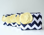 Chevron Cosmetic Bag Set of 6, Personalized Bridesmaid Gift, Navy Blue and Yellow, Zipper Pouch, Make Up Bag, Choose Colors