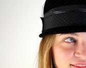 1950s Hat - Veiled Hat in Black Imported Fur