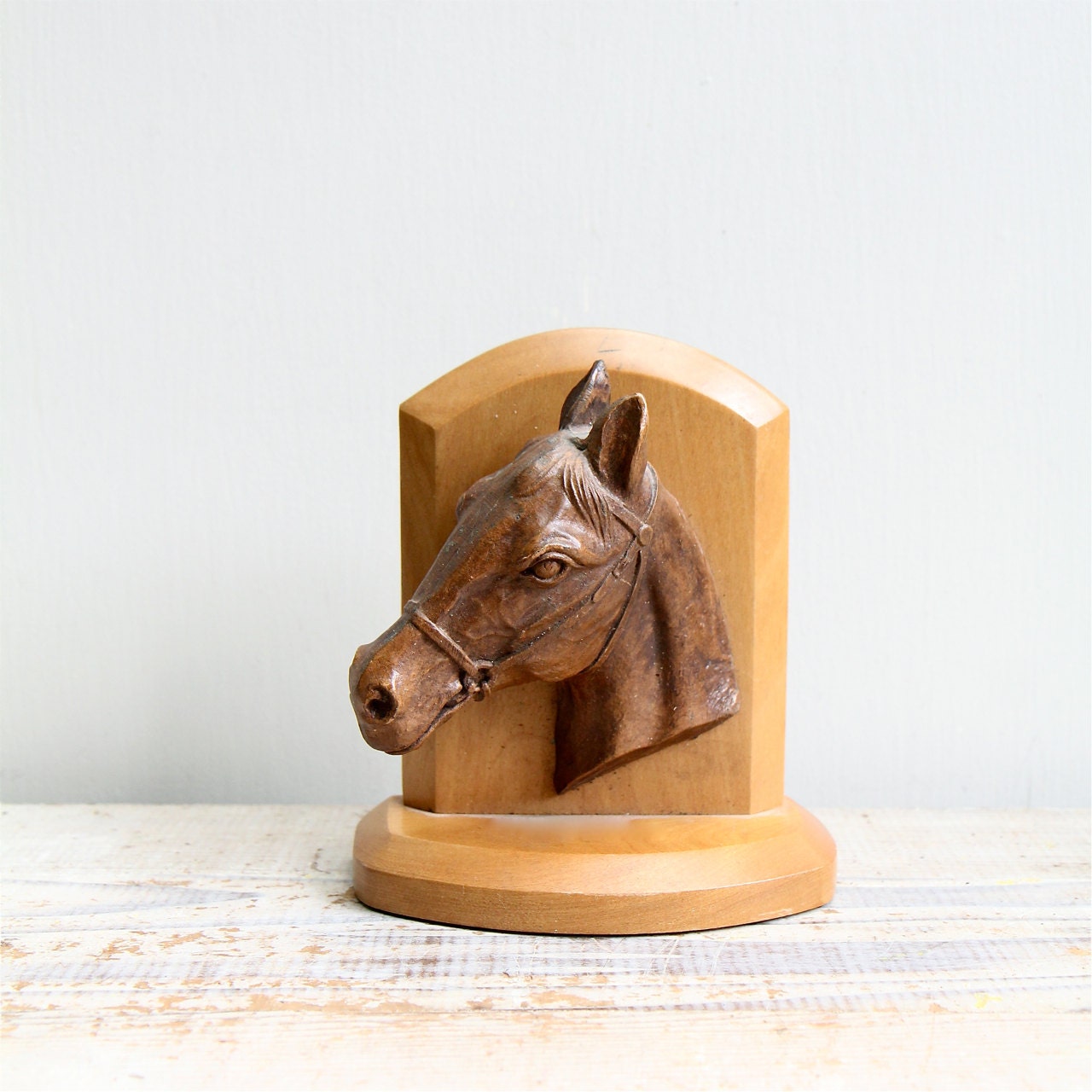 Vintage Wooden Horse Bust / Bookend