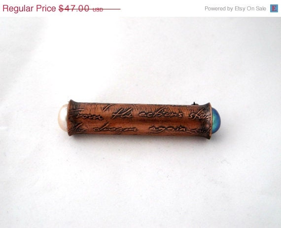 CLOSING SALE The highest form of living- Copper and freshwater pearls brooch