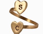 Personalized Brass Initial Ring - Two Heart Initial Ring, Custom, Personalized initials - featured in US Weekly