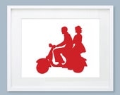 Couple on a Vespa Silhouette Print - Wedding Gift, Anniversary Gift, European wedding