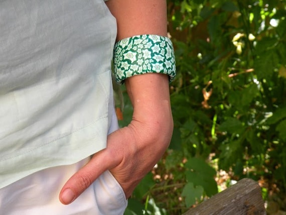 Green Cuff, Bracelet - Green Flower Bangle