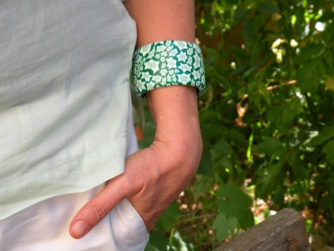 Green Cuff, Bracelet - Green Flower Bangle