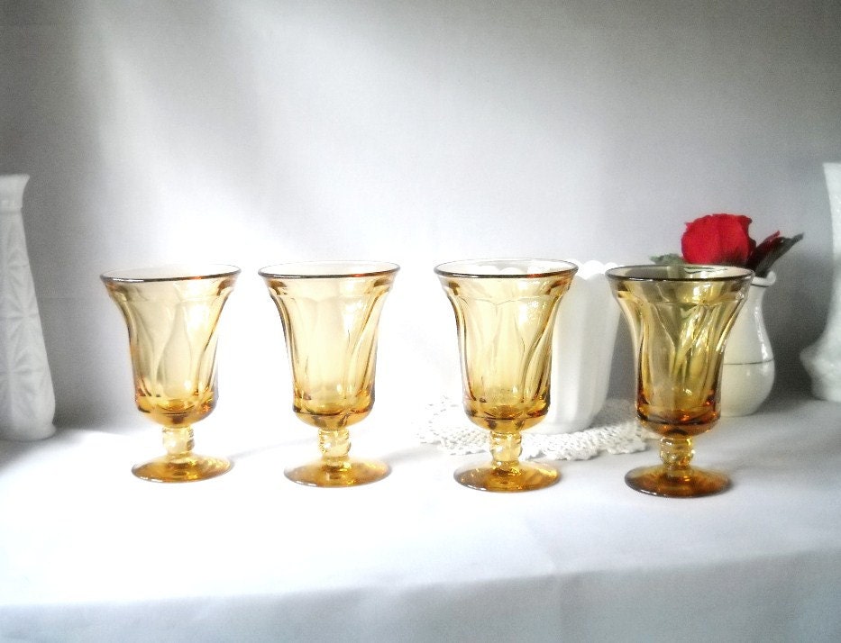 Vintage Fostoria Jamestown Ice Tea Glasses Set of 4 Amber Dining Entertaining Party Cottage Chic Mid Century