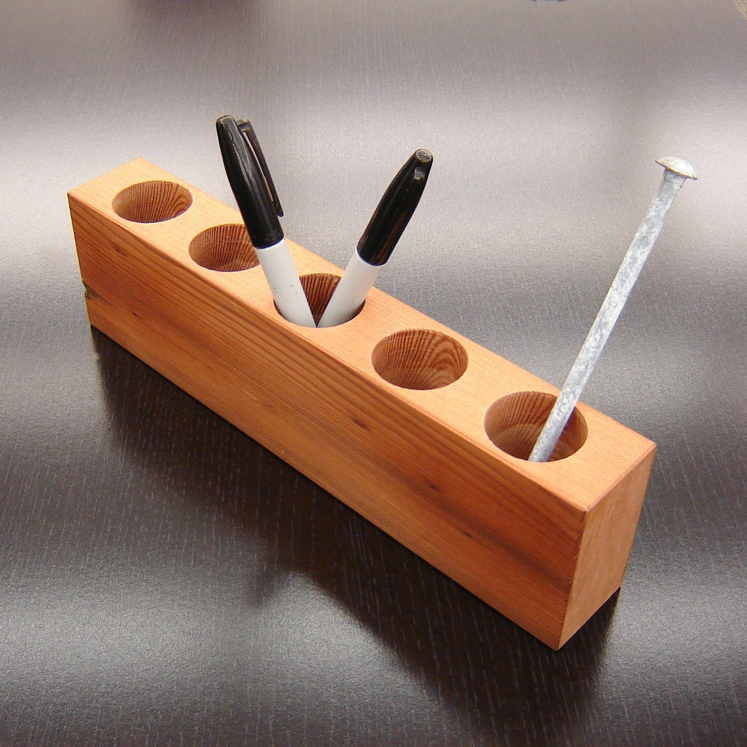 Pen Holder Office Desktop Organizer Caddy from Recycled Wood