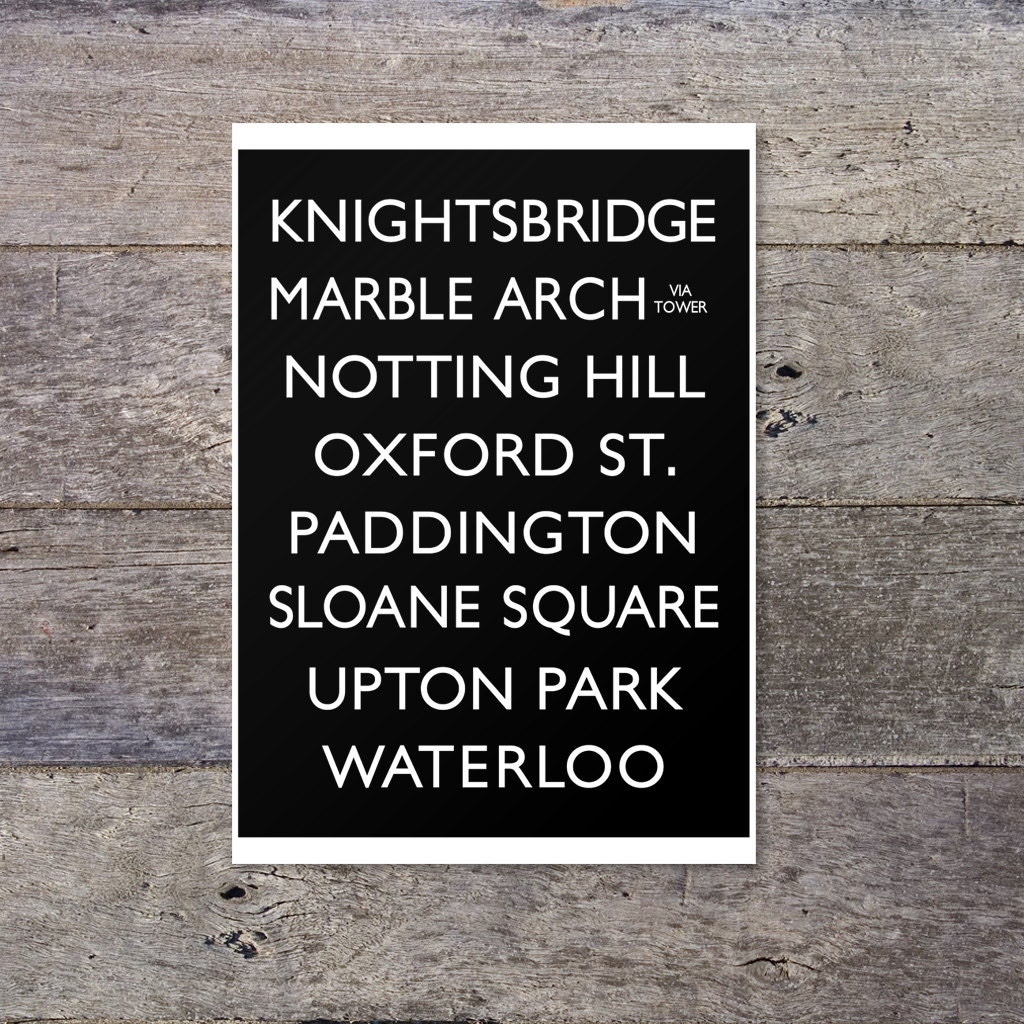 LONDON BUS BLINDS - 1 of 2 - black and white place name signs and destinations