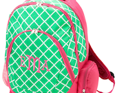 Monogrammed Backpack Green Hot Pink Academy School Bookbag