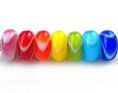 RAINBOW Armadillo Set - 7 glass beads for the price of 6, with sterling silver tube core