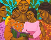 Family Reading Together Ethnic Print of Folk Art Original Painting By Tamara Adams