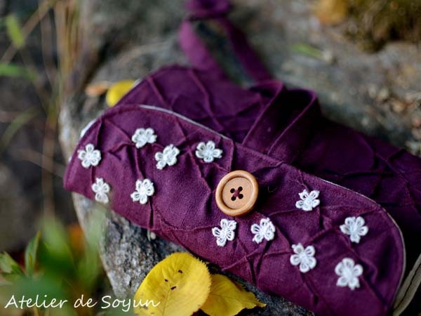 Handmade Circular Knitting Needle Roll Up Case Organizer Holder in Textured Eggplant Purple