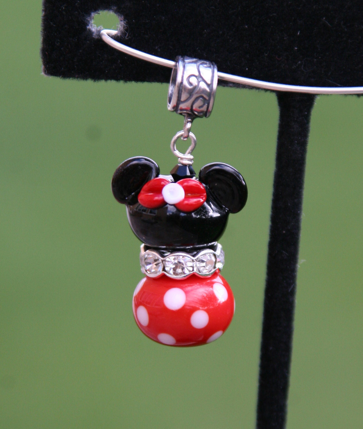 European Bracelet Charm Minnie Mouse Style Disney Inspired DeSIGNeR Lampwork Red Black Disneyland Magic