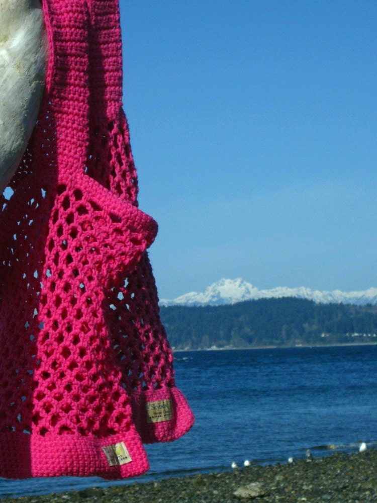 Crochet Grocery Bag Bread and Butter bag in Hot Pink