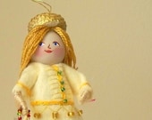 Felt Art Doll and Miniatures - Mustard and greens pixie girl- Hanging Ornament