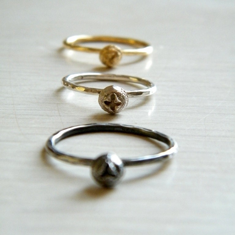 Eucalyptus Bud Ring, Woodland Ring, Sterling Silver Stacker Ring, OOAK