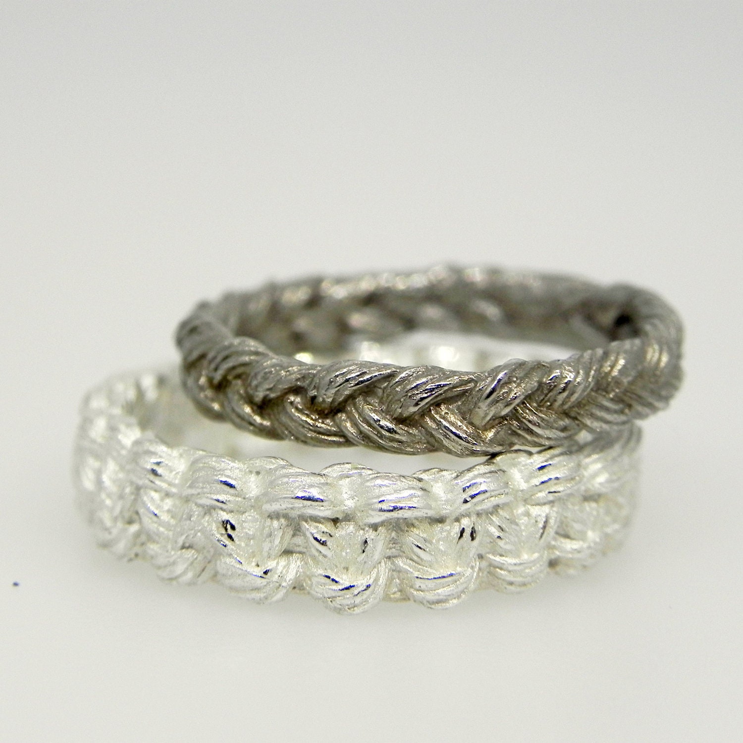 Braided Infinity Ring and Square Knot Wedding Band Set
