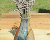 Pottery Vase, Abstract Design with Blue & Brown Glaze