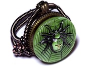 One of a Kind Steampunk Ring -  Green Spider - SIZE 10.5 ONLY