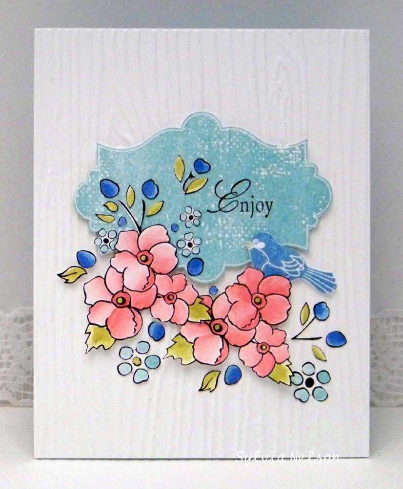 Enjoy...Floral and Little Birdie notecard