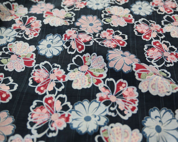 3116 - Japanese Chrysanthemum Floral Slubbed Cotton Fabric - 43 Inch (Width) x 1/2 Yard (Length)