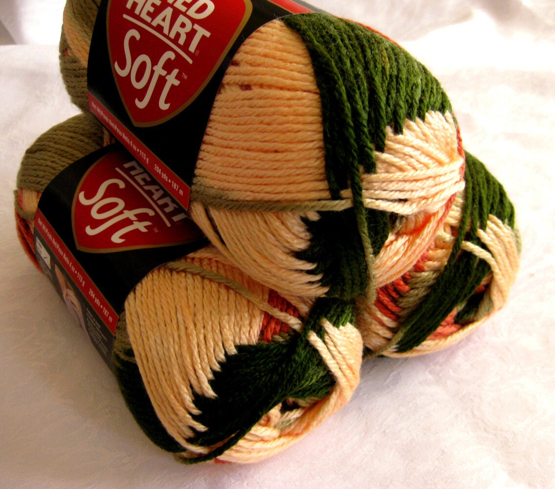 Red Heart Soft yarn,  Garden,  spring green cream rust medium worsted weight yarn, multi colored