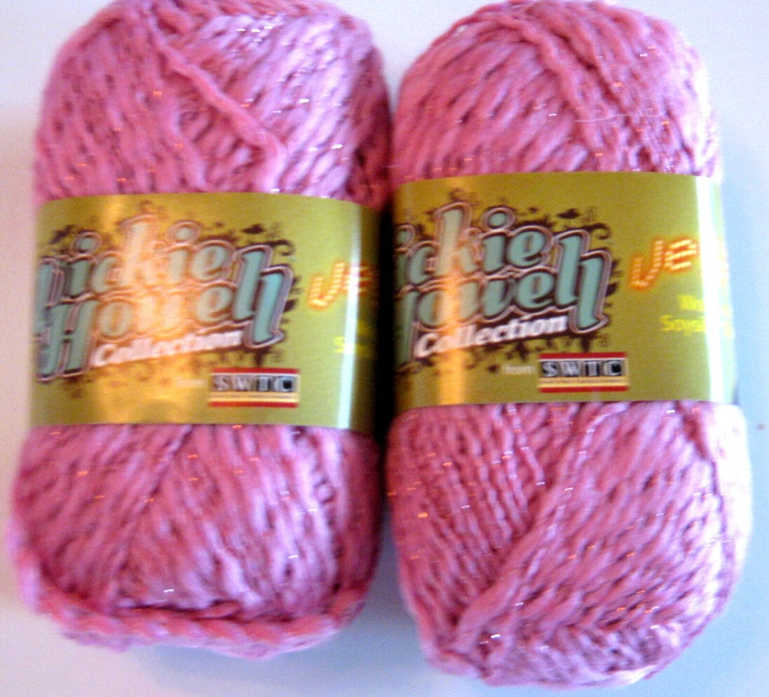Bright Pink Wool blend yarn with metallic fiber, SWTC Vegas, worsted weight
