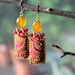 Golden Pink Keishi pearls, Rubellite Jade and Yellow amber chalcedony with clay floral earrings - Under the Cranberry Clouds