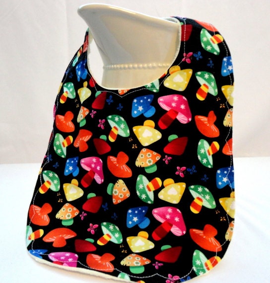Baby Bib Cotton and Minky - Technicolor Mushrooms