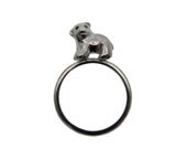 Bear Cub Ring. Baby Bear. Silver and Black Diamonds. Handmade in England.