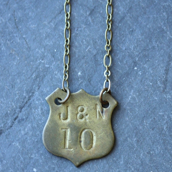 Tag Necklace with Vintage Brass Picker Check