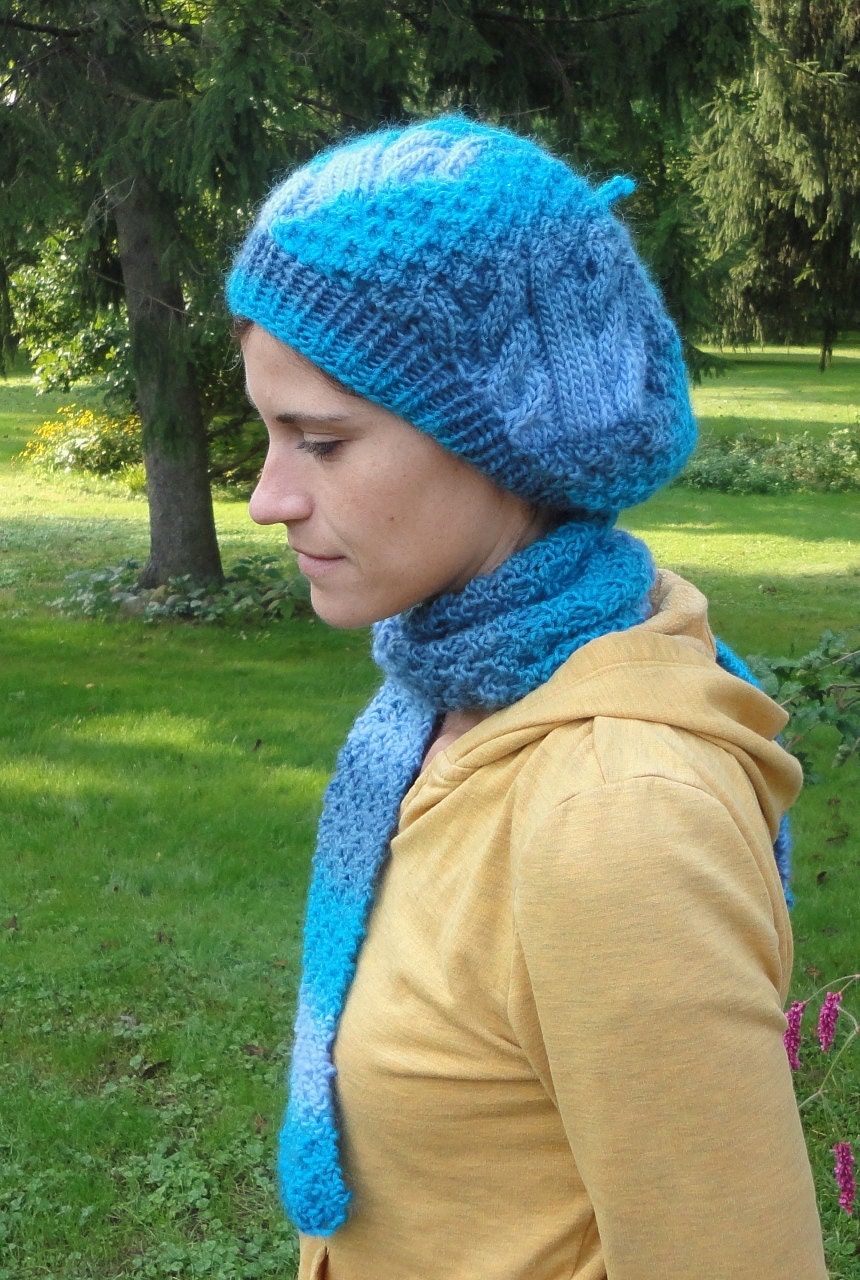Aran Inspired Cable and Moss Stitch Hat with Matching Scarf Knitting Pattern Book