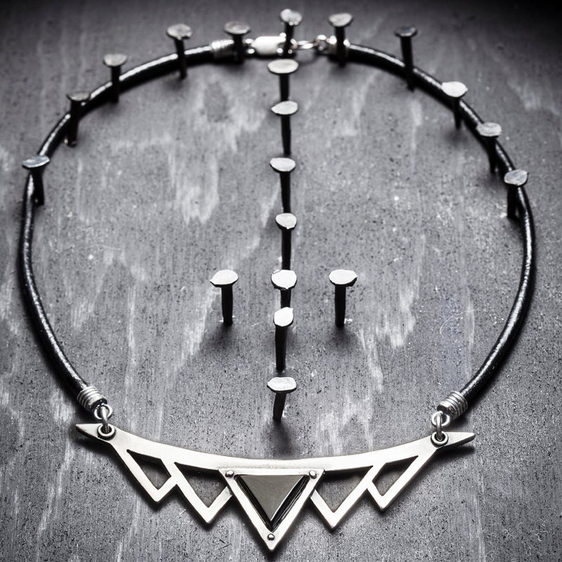 BLACK HOLE- silver onyx and leather necklace
