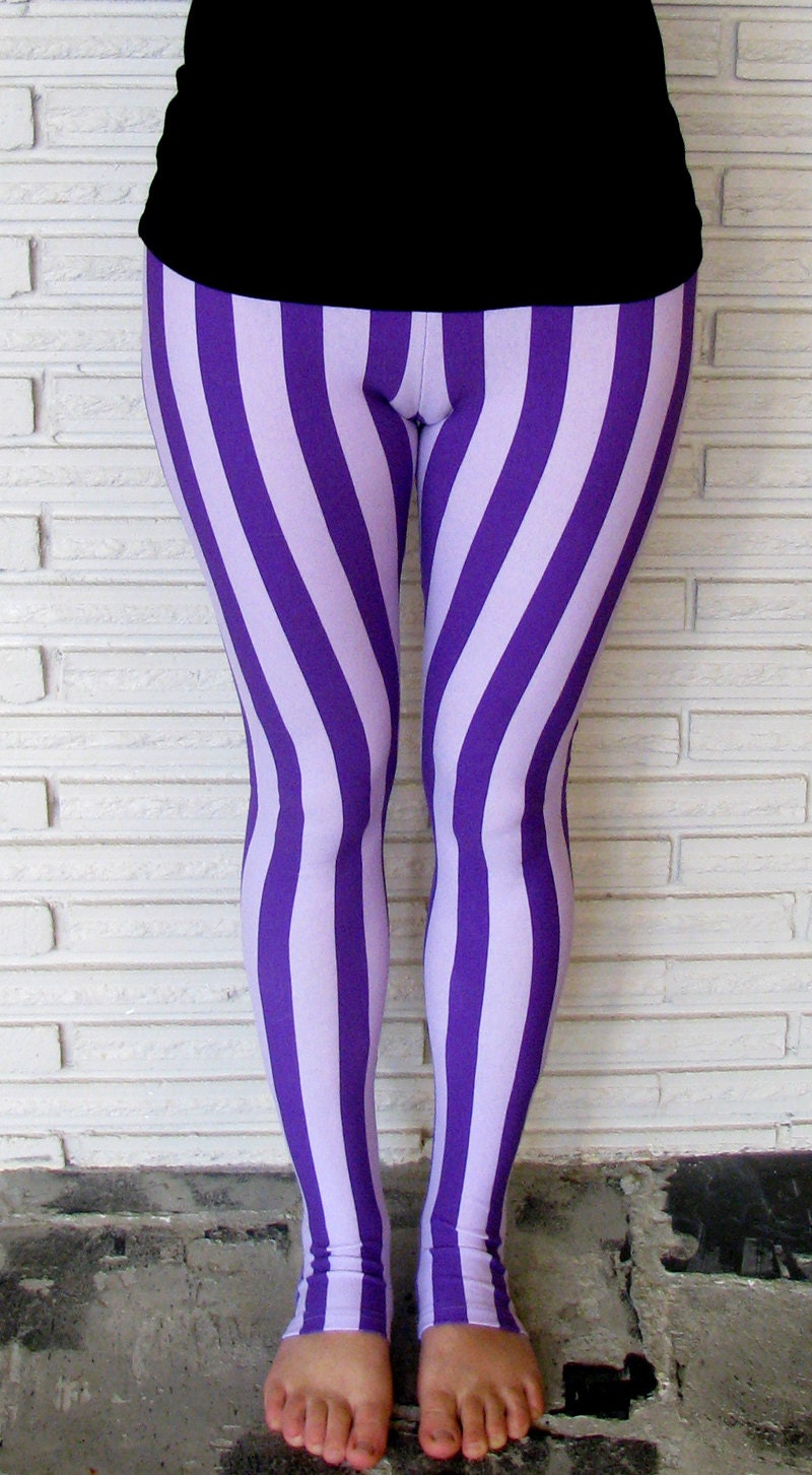 Purple Vertical Stripe Leggings, Cirque Aerial Stirrup Pants, Made to Order