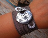 Love Jewelry, STERLING SILVER Silk Ribbon Wrap Bracelet, Romantic Gift for Her, Hand Made Sterling Silver Wrap Bracelet, Gift for Women
